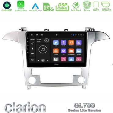 Clarion GL700 Lite Series Ford S-Max 2006-2012 8Core Android11 6+128GB Navigation Multimedia Tablet 9" Με Carplay &amp; Android Auto Με Carplay &amp; Android Auto
