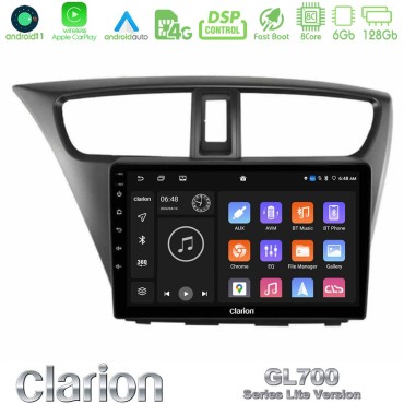 Clarion GL700 Lite Series 8Core Android11 6+128GB Honda Civic Hatchback 2012-2015 Navigation Multimedia Tablet 9" Με Carplay &amp; Android Auto