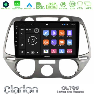 Clarion GL700 Lite Series 8Core Android11 6+128GB Hyundai i20 2009-2012 Manual A/C Navigation Multimedia Tablet 9" Με Carplay &amp; Android Auto