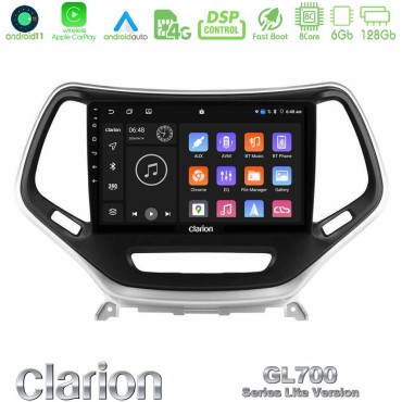 Clarion GL700 Lite Series 8Core Android11 6+128GB Jeep Cherokee 2014-2019 Navigation Multimedia Tablet 9" (Ασημί Χρώμα) Με Carplay &amp; Android Auto