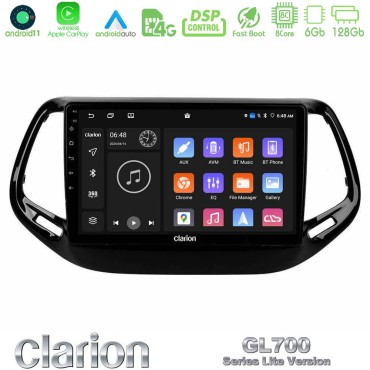Clarion GL700 Lite Series 8Core Android11 6+128GB Jeep Compass 2017&gt; Navigation Multimedia Tablet 10" Με Carplay &amp; Android Auto