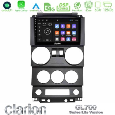 Clarion GL700 Lite Series 8Core Android11 6+128GB Jeep Wrangler 2Door 2008-2010 Navigation Multimedia Tablet 9" Με Carplay &amp; Android Auto