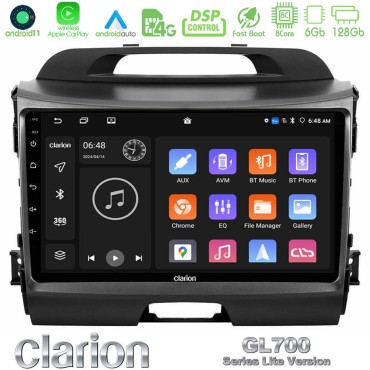 Clarion GL700 Lite Series 8Core Android11 6+128GB Kia Sportage Navigation Multimedia Tablet 9" Με Carplay &amp; Android Auto