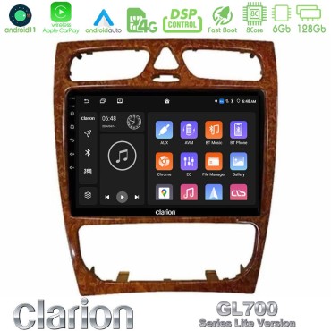 Clarion GL700 Lite Series 8Core Android11 6+128GB Mercedes C Class (W203) Navigation Multimedia Tablet 9" (Wooden Style) Με Carplay &amp; Android Auto