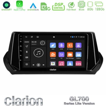 Clarion GL700 Lite Series 8Core Android11 6+128GB Peugeot 208 2019-2023 Navigation Multimedia Tablet 9" Με Carplay &amp; Android Auto