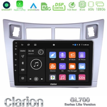 Clarion GL700 Lite Series 8Core Android11 6+128GB Toyota Yaris Navigation Multimedia Tablet 9" (Ασημί Χρώμα) Με Carplay &amp; Android Auto