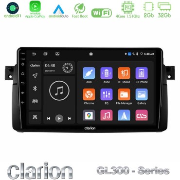 Clarion GL300 Series 4Core Android11 2+32GB BMW E46 Navigation Multimedia Tablet 9" Με Carplay &amp; Android Auto