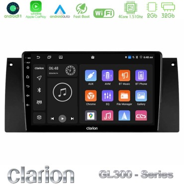 Clarion GL300 Series 4Core Android11 2+32GB BMW 5 Series (E39) / X5 (E53) Navigation Multimedia Tablet 9" Με Carplay &amp; Android Auto
