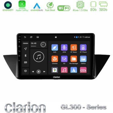Clarion GL300 Series 4Core Android11 2+32GB BMW Χ1 E84 Navigation Multimedia Tablet 10" Με Carplay &amp; Android Auto