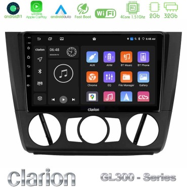 Clarion GL300 Series 4Core Android11 2+32GB BMW 1Series E81/E82/E87/E88 (MANUAL A/C) Navigation Multimedia Tablet 9" Με Carplay &amp; Android Auto