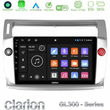 Clarion GL300 Series 4Core Android11 2+32GB Citroen C4 2004-2010 Navigation Multimedia Tablet 9" Με Carplay &amp; Android Auto