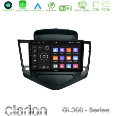 Clarion GL300 Series 4Core Android11 2+32GB Chevrolet Cruze 2009-2012 Navigation Multimedia Tablet 9" Με Carplay &amp; Android Auto