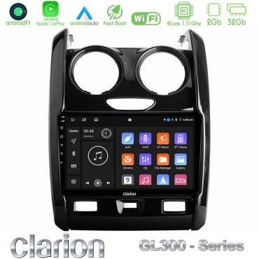 Clarion GL300 Series 4Core Android11 2+32GB Dacia Duster 2014-2018 Navigation Multimedia Tablet 9" Με Carplay &amp; Android Auto