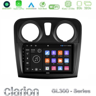 Clarion GL300 Series 4Core Android11 2+32GB Dacia Dokker Navigation Multimedia Tablet 9" Με Carplay &amp; Android Auto