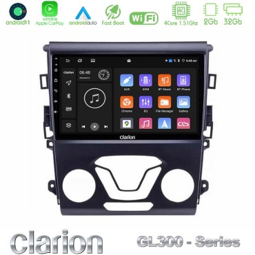 Clarion GL300 Series 4Core Android11 2+32GB Ford Mondeo 2014-2017 Navigation Multimedia Tablet 9" Με Carplay &amp; Android Auto