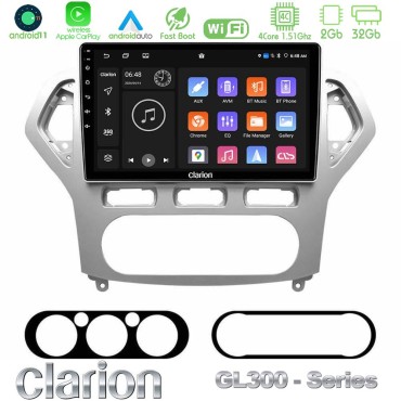 Clarion GL300 Series 4Core Android11 2+32GB Ford Mondeo 2007-2010 AUTO A/C Navigation Multimedia Tablet 10" Με Carplay &amp; Android Auto