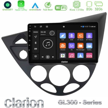 Clarion GL300 Series 4Core Android11 2+32GB Ford Focus 1999-2004 Navigation Multimedia Tablet 9" Με Carplay &amp; Android Auto