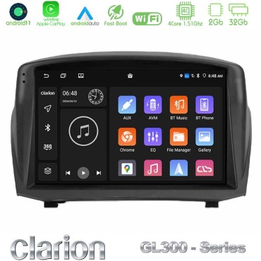 Clarion GL300 Series 4Core Android11 2+32GB Ford Fiesta 2008-2016 Navigation Multimedia Tablet 9" (Oem Style) Με Carplay &amp; Android Auto