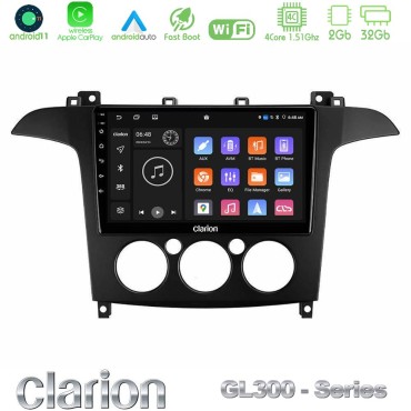 Clarion GL300 Series 4Core Android11 2+32GB Ford S-Max 2006-2008 (manual A/C) Navigation Multimedia Tablet 9" Με Carplay &amp; Android Auto