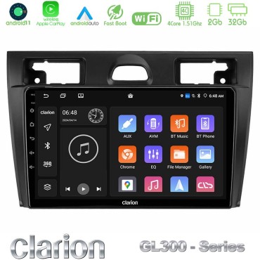 Clarion GL300 Series 4Core Android11 2+32GB Ford Fiesta/Fusion Navigation Multimedia Tablet 9" Με Carplay &amp; Android Auto
