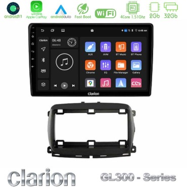 Clarion GL300 Series 4Core Android11 2+32GB  Fiat 500 2016&gt; Navigation Multimedia Tablet 9" Με Carplay &amp; Android Auto