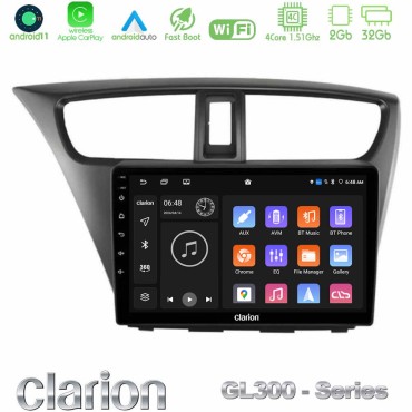 Clarion GL300 Series 4Core Android11 2+32GB Honda Civic Hatchback 2012-2015 Navigation Multimedia Tablet 9" Με Carplay &amp; Android Auto