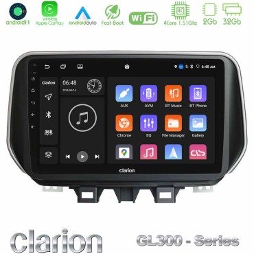 Clarion GL300 Series 4Core Android11 2+32GB Hyundai Tucson 2019-&gt; Navigation Multimedia Tablet 9" Με Carplay &amp; Android Auto
