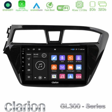 Clarion GL300 Series 4Core Android11 2+32GB Hyundai i20 2014-2018 Navigation Multimedia Tablet 9" Με Carplay &amp; Android Auto