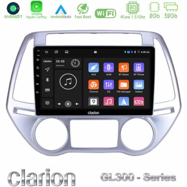Clarion GL300 Series 4Core Android11 2+32GB Hyundai i20 2012-2014 Navigation Multimedia Tablet 9" Με Carplay &amp; Android Auto