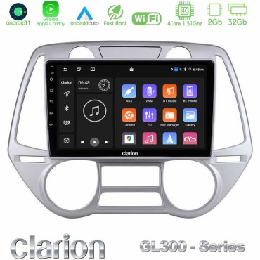 Clarion GL300 Series 4Core Android11 2+32GB Hyundai i20 2009-2012 Auto A/C Navigation Multimedia Tablet 9" Με Carplay &amp; Android Auto