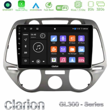 Clarion GL300 Series 4Core Android11 2+32GB Hyundai i20 2009-2012 Manual A/C Navigation Multimedia Tablet 9" Με Carplay &amp; Android Auto