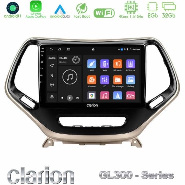 Clarion GL300 Series 4Core Android11 2+32GB Jeep Cherokee 2014-2019 Navigation Multimedia Tablet 9" Με Carplay &amp; Android Auto