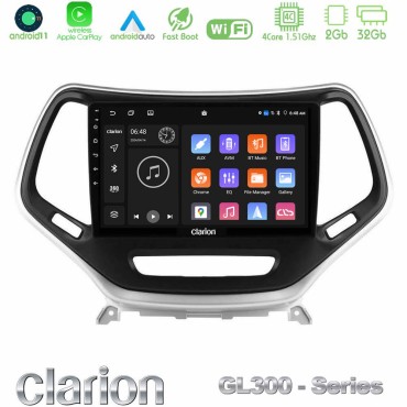 Clarion GL300 Series 4Core Android11 2+32GB Jeep Cherokee 2014-2019 Navigation Multimedia Tablet 9" (Ασημί Χρώμα) Με Carplay &amp; Android Auto