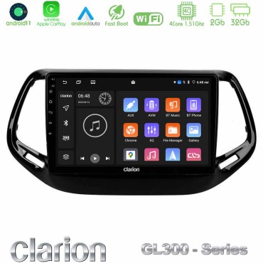Clarion GL300 Series 4Core Android11 2+32GB Jeep Compass 2017&gt; Navigation Multimedia Tablet 10" Με Carplay &amp; Android Auto