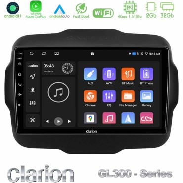 Clarion GL300 Series 4Core Android11 2+32GB Jeep Renegade 2015-2019 Navigation Multimedia Tablet 9" Με Carplay &amp; Android Auto