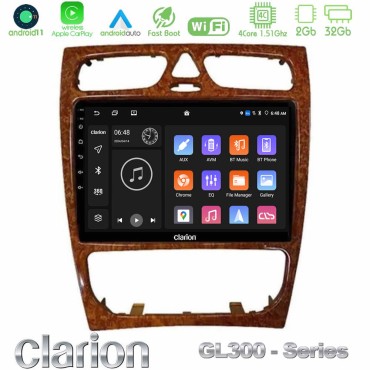Clarion GL300 Series 4Core Android11 2+32GB Mercedes C Class (W203) Navigation Multimedia Tablet 9" (Wooden Style) Με Carplay &amp; Android Auto