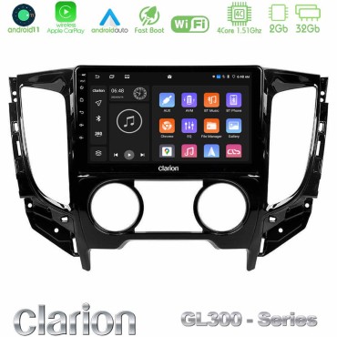 Clarion GL300 Series 4Core Android11 2+32GB Mitsubishi L200 2016-&gt; &amp; Fiat Fullback (Manual A/C) Navigation Multimedia Tablet 9" Με Carplay &amp; Android Auto