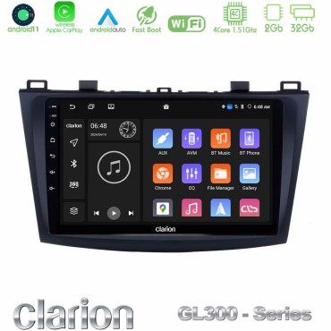 Clarion GL300 Series 4Core Android11 2+32GB Mazda 3 2009-2014 Navigation Multimedia Tablet 9" Με Carplay &amp; Android Auto