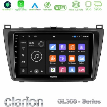 Clarion GL300 Series 4Core Android11 2+32GB Mazda 6 2008-2012 Navigation Multimedia Tablet 9" Με Carplay &amp; Android Auto