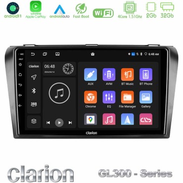 Clarion GL300 Series 4Core Android11 2+32GB Mazda 3 2004-2009 Navigation Multimedia Tablet 9" Με Carplay &amp; Android Auto