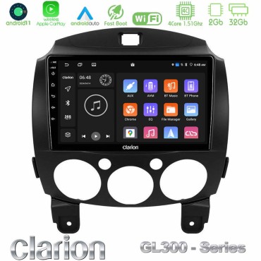 Clarion GL300 Series 4Core Android11 2+32GB Mazda 2 2008-2014 Navigation Multimedia Tablet 9" Με Carplay &amp; Android Auto
