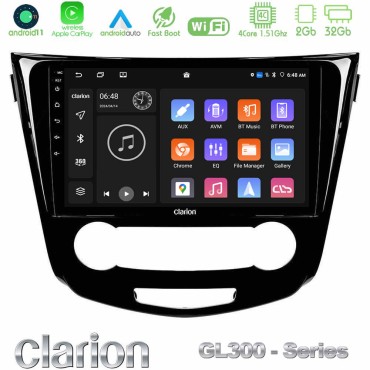Clarion GL300 Series 4Core Android11 2+32GB Nissan Qashqai J11 (Manual A/C) Navigation Multimedia Tablet 10" Με Carplay &amp; Android Auto