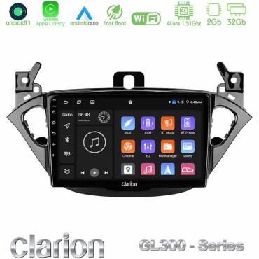 Clarion GL300 Series 4Core Android11 2+32GB Opel Corsa E/Adam Navigation Multimedia Tablet 9" Με Carplay &amp; Android Auto