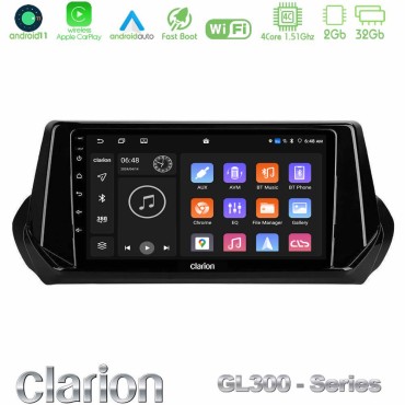 Clarion GL300 Series 4Core Android11 2+32GB Peugeot 208 2019-2023 Navigation Multimedia Tablet 9" Με Carplay &amp; Android Auto