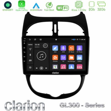 Clarion GL300 Series 4Core Android11 2+32GB Peugeot 206 Navigation Multimedia Tablet 9" Με Carplay &amp; Android Auto
