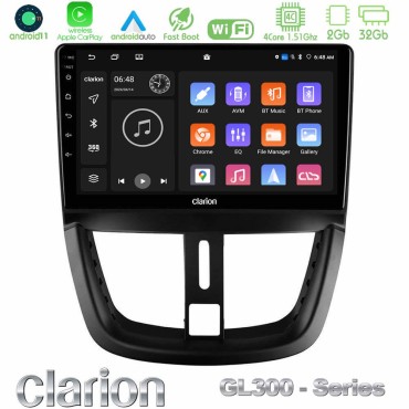 Clarion GL300 Series 4Core Android11 2+32GB Peugeot 207 Navigation Multimedia Tablet 9" Με Carplay &amp; Android Auto
