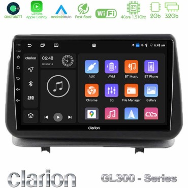 Clarion GL300 Series 4Core Android11 2+32GB Renault Clio 2005-2012 Navigation Multimedia Tablet 9" Με Carplay &amp; Android Auto