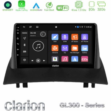 Clarion GL300 Series 4Core Android11 2+32GB Renault Megane 2 2002-2008 Navigation Multimedia Tablet 9" Με Carplay &amp; Android Auto