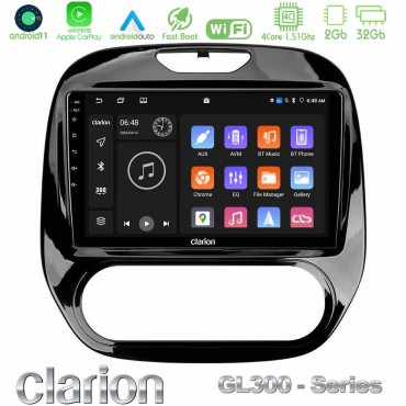 Clarion GL300 Series 4Core Android11 2+32GB Renault Captur 2013-2019 (Manual AC) Navigation Multimedia Tablet 9" Με Carplay &amp; Android Auto