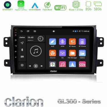 Clarion GL300 Series 4Core Android11 2+32GB Suzuki SX4 2006-2014 Fiat Sedici 2006-2014 Navigation Multimedia Tablet 9" Με Carplay &amp; Android Auto